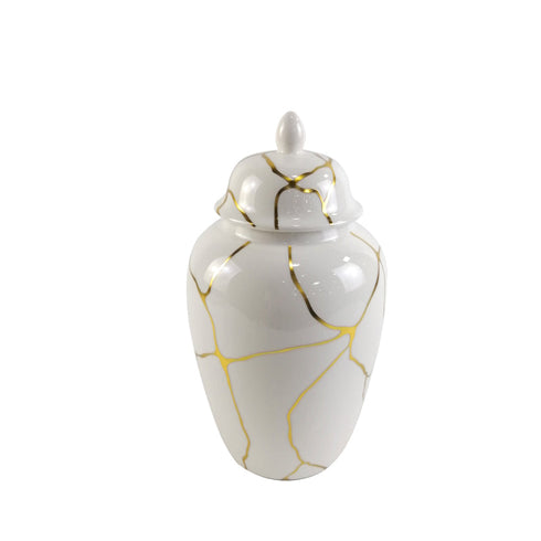 Gold & White Patterned Jar